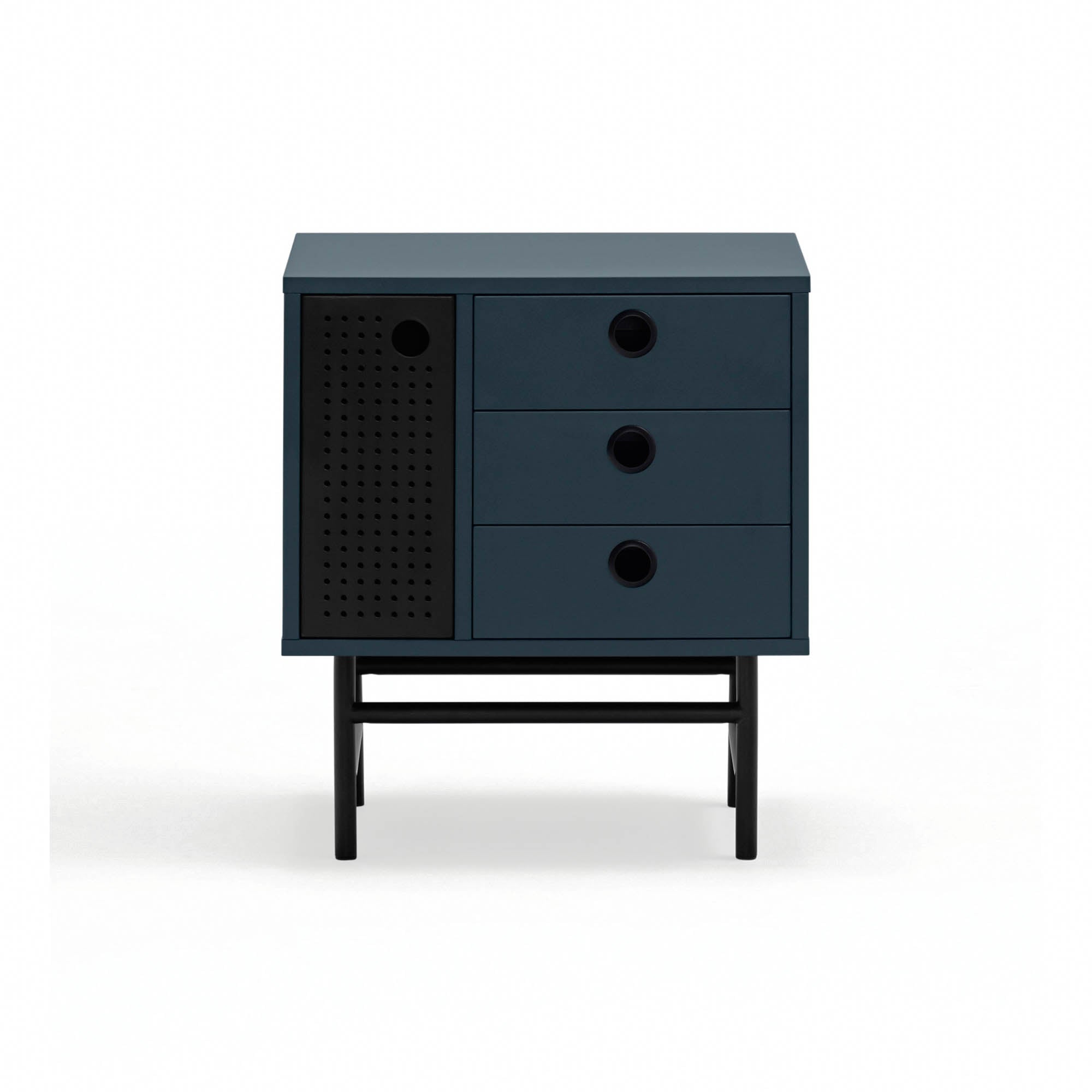 Bedside Table Punto 1D3Dr Black/Blue-Gr.Antr