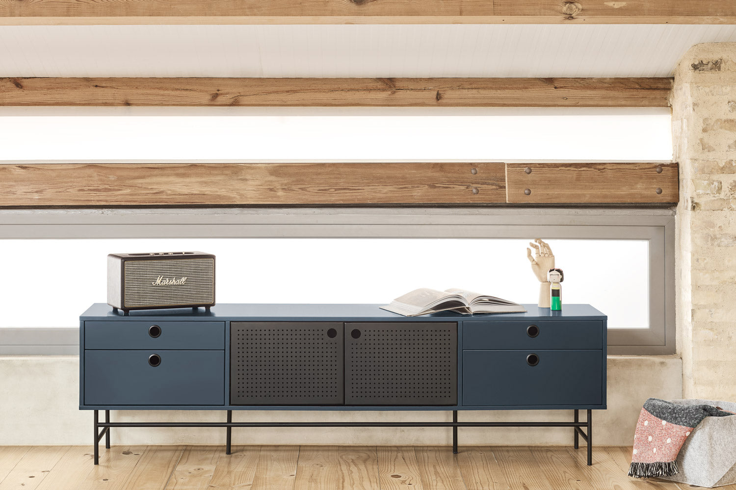Tv Cabinet Punto 2D4Dr Black/Blue-Gr.Antr