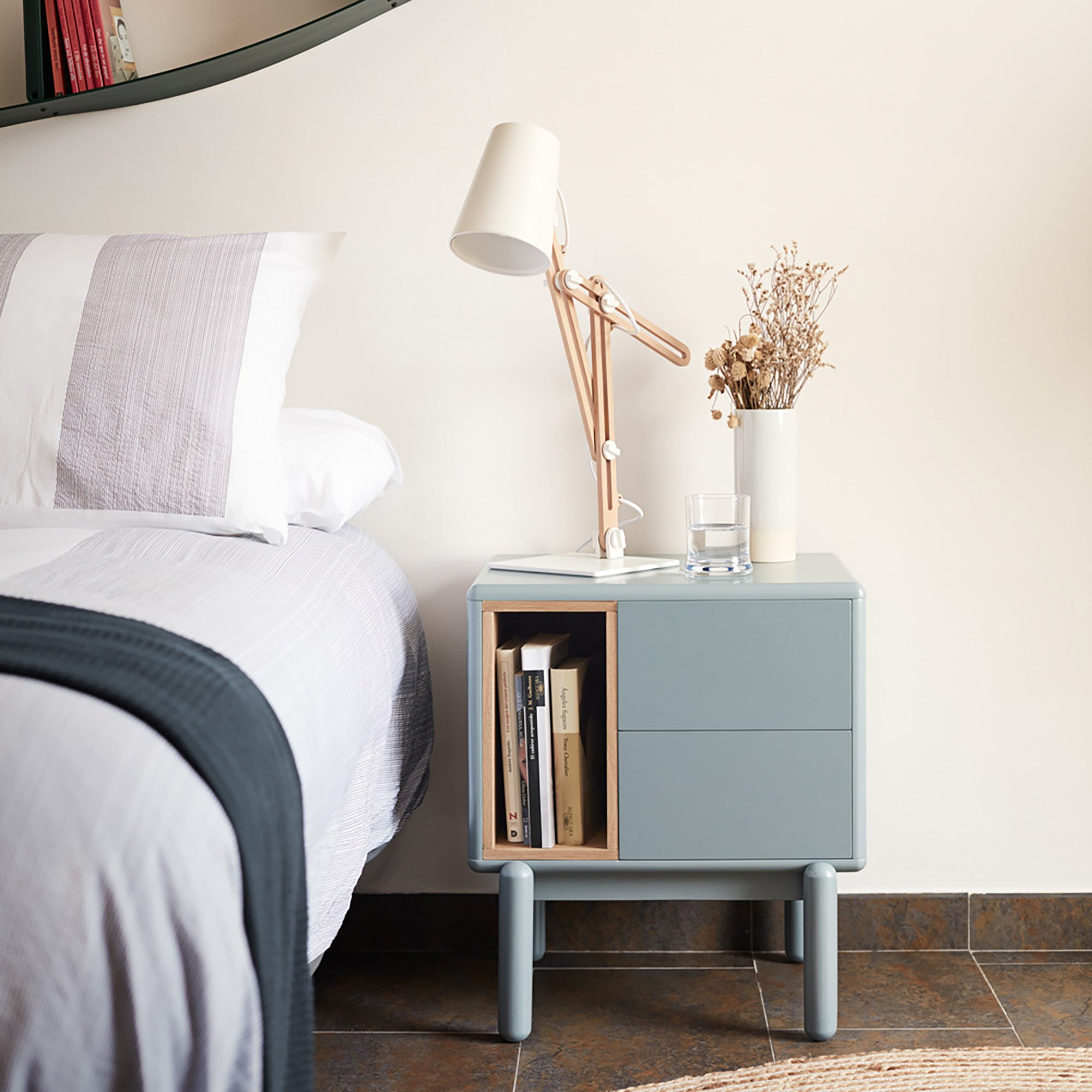 Bedside Table Corvo 2C1H Pearl Grey