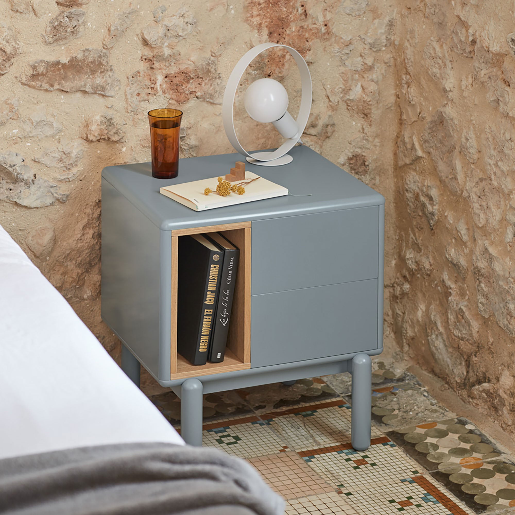 Bedside Table Corvo 2C1H Pearl Grey