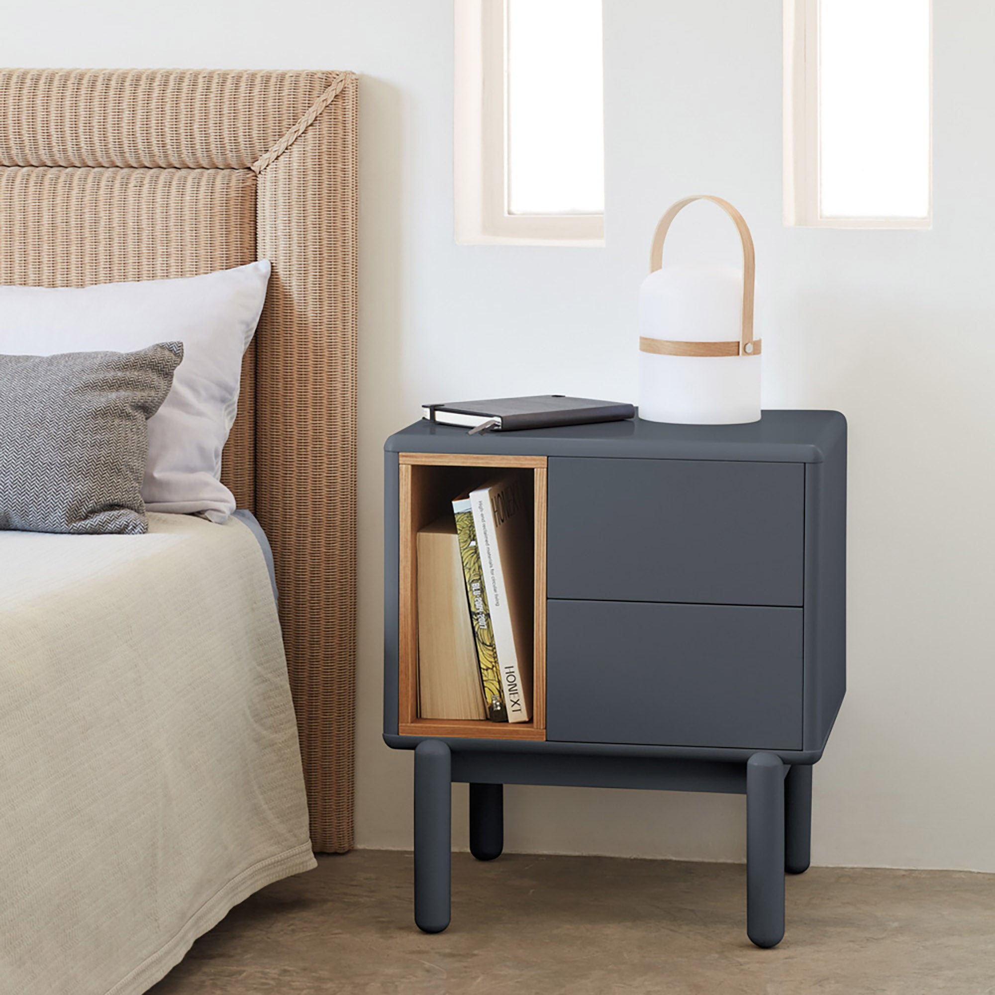 Bedside Table Corvo 2C1H Anthracite Gray