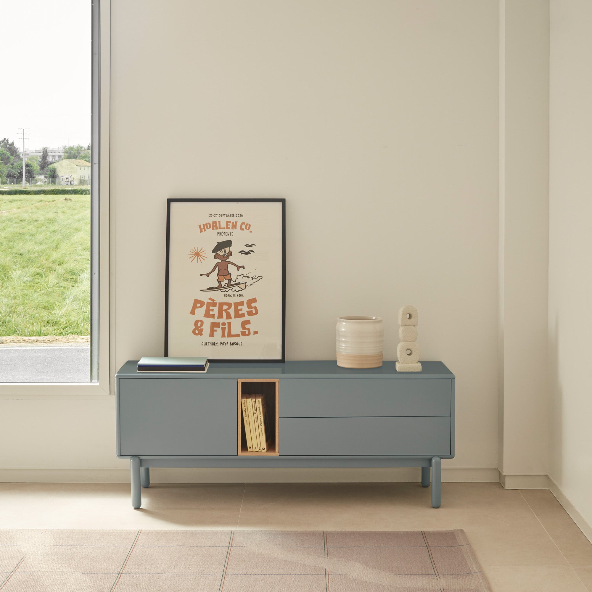 CORVO TV Cabinet 140cm in Pearl Grey & Oak by Teulat