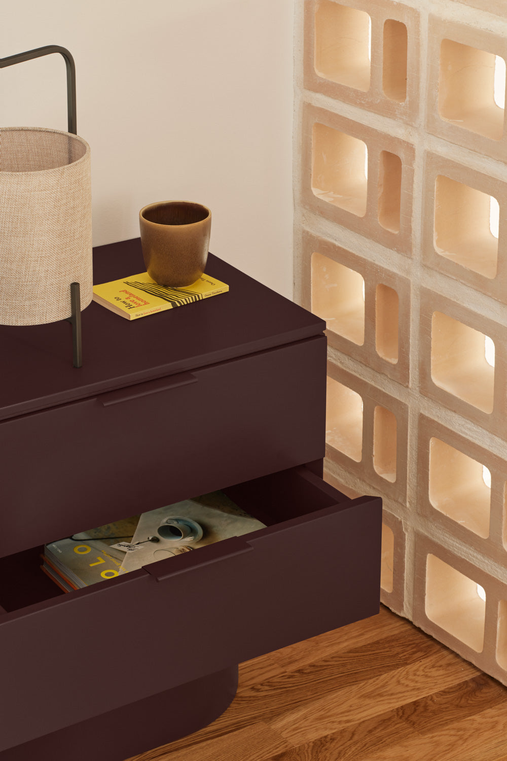 Bedside Table Totem 2Dr Aubergine