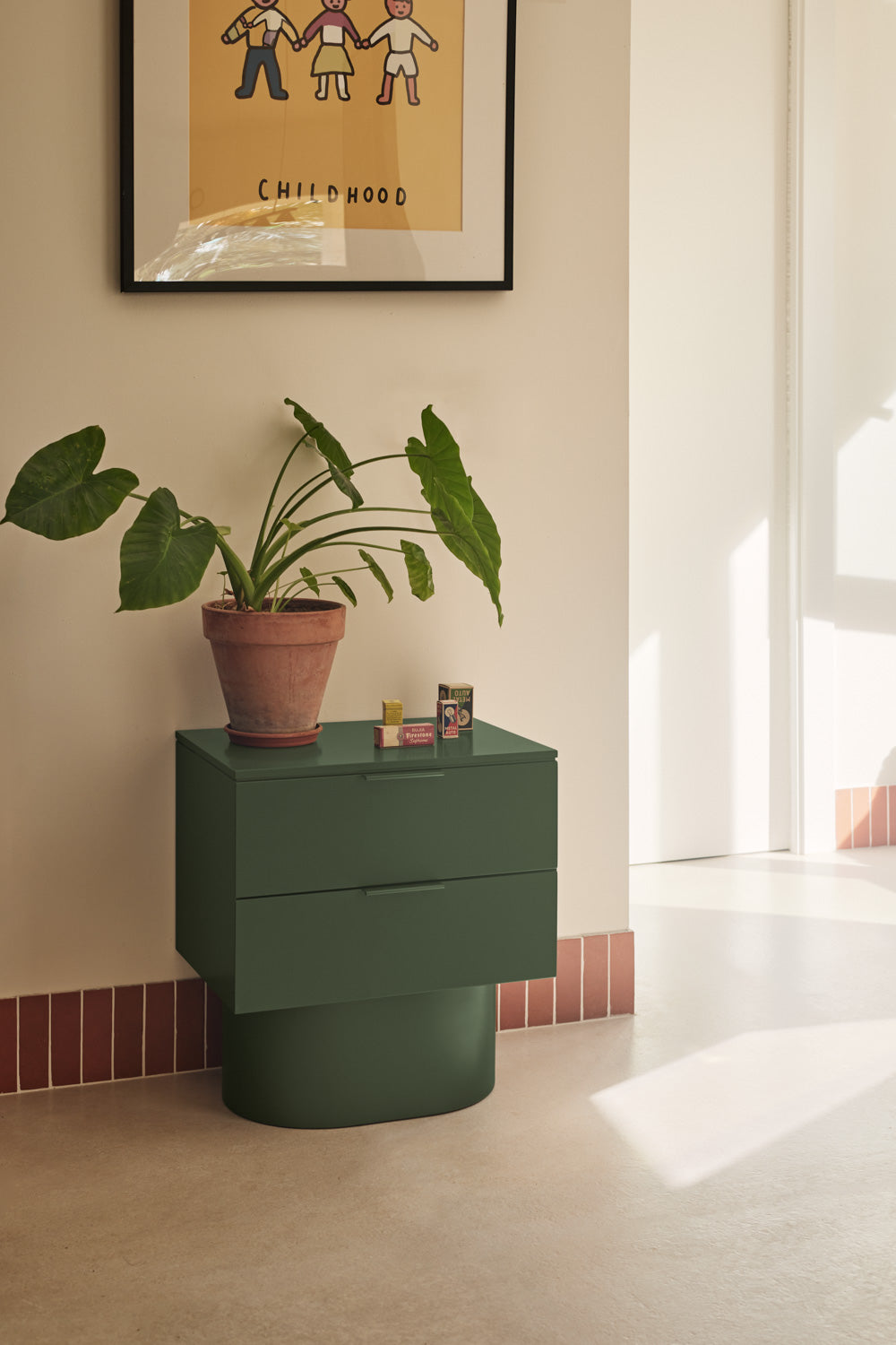 TOTEM Bedside Table with 2 Drawers in Olive Green by Teulat
