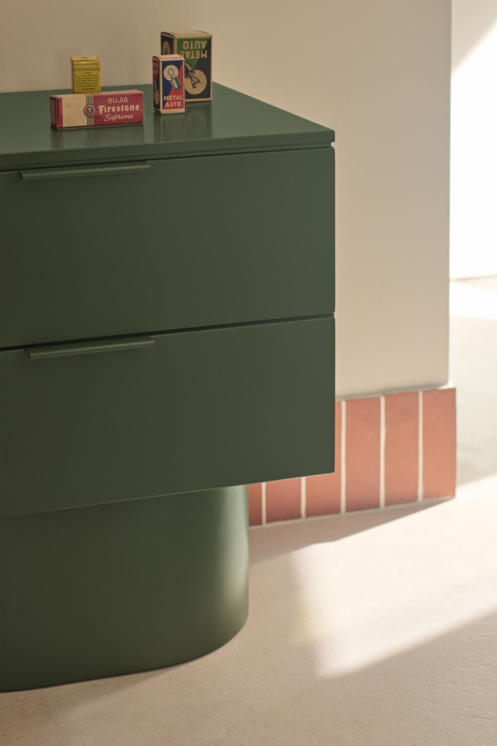 TOTEM Bedside Table with 2 Drawers in Olive Green by Teulat