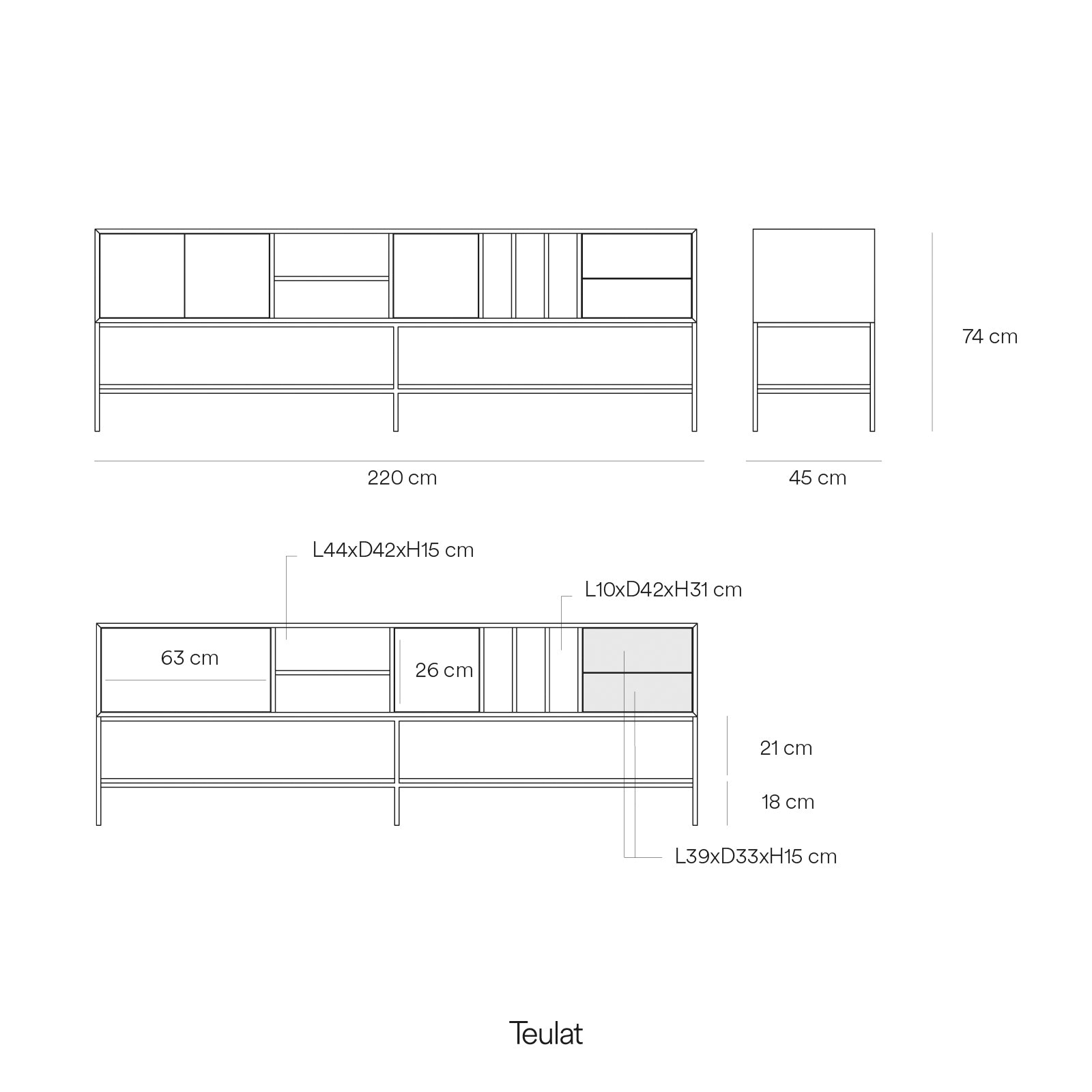 Tv Cabinet Platt 3D2Dr5H 220Cm Clay