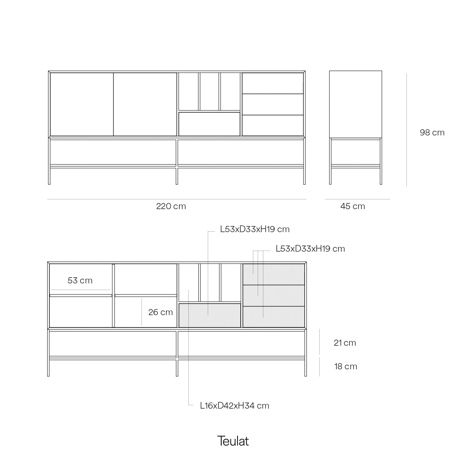 Sideboard Platt 2D4Dr3H 220Cm Sand