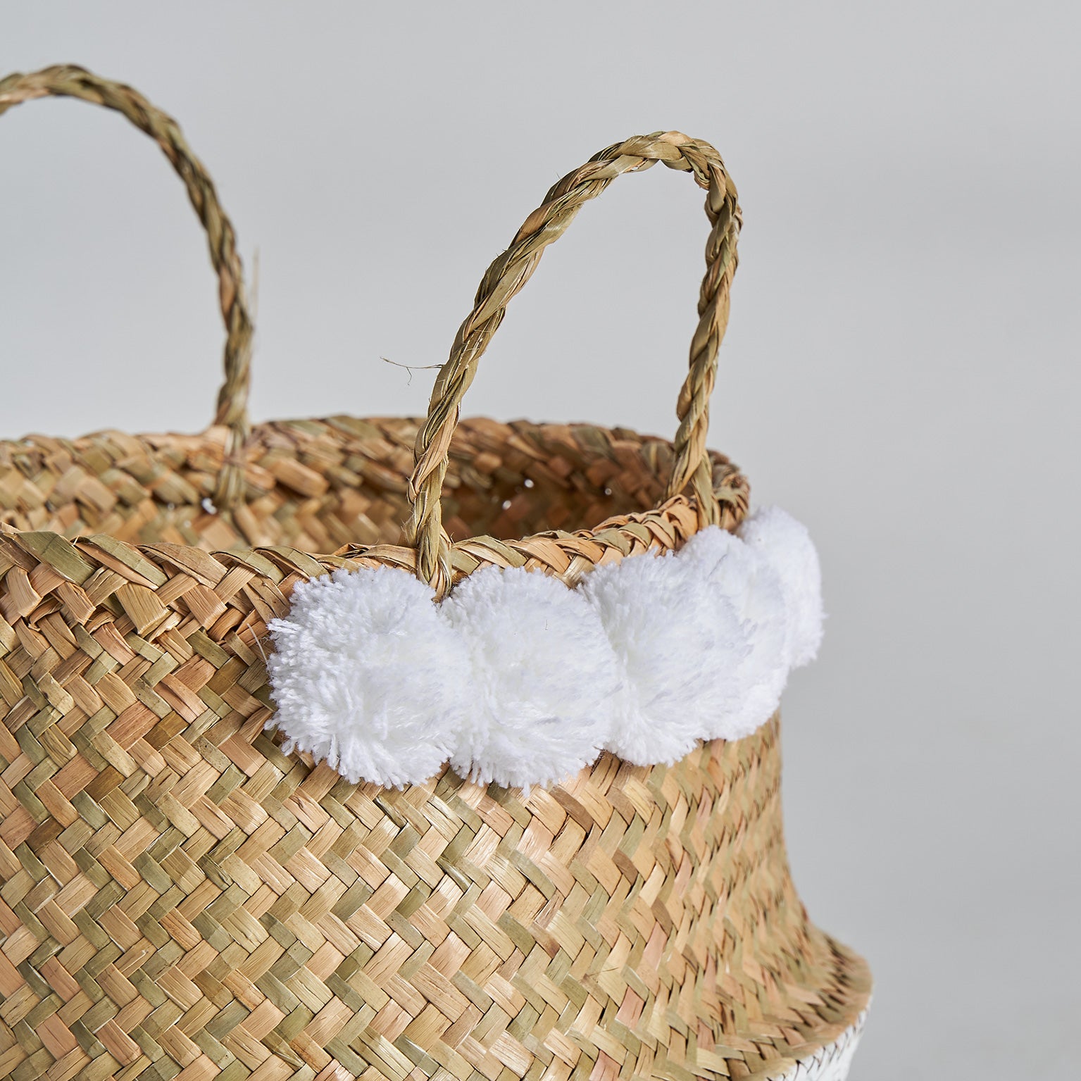 Vintage Rattan Clothes Basket AMALIA - Brown & White Cotton Storage