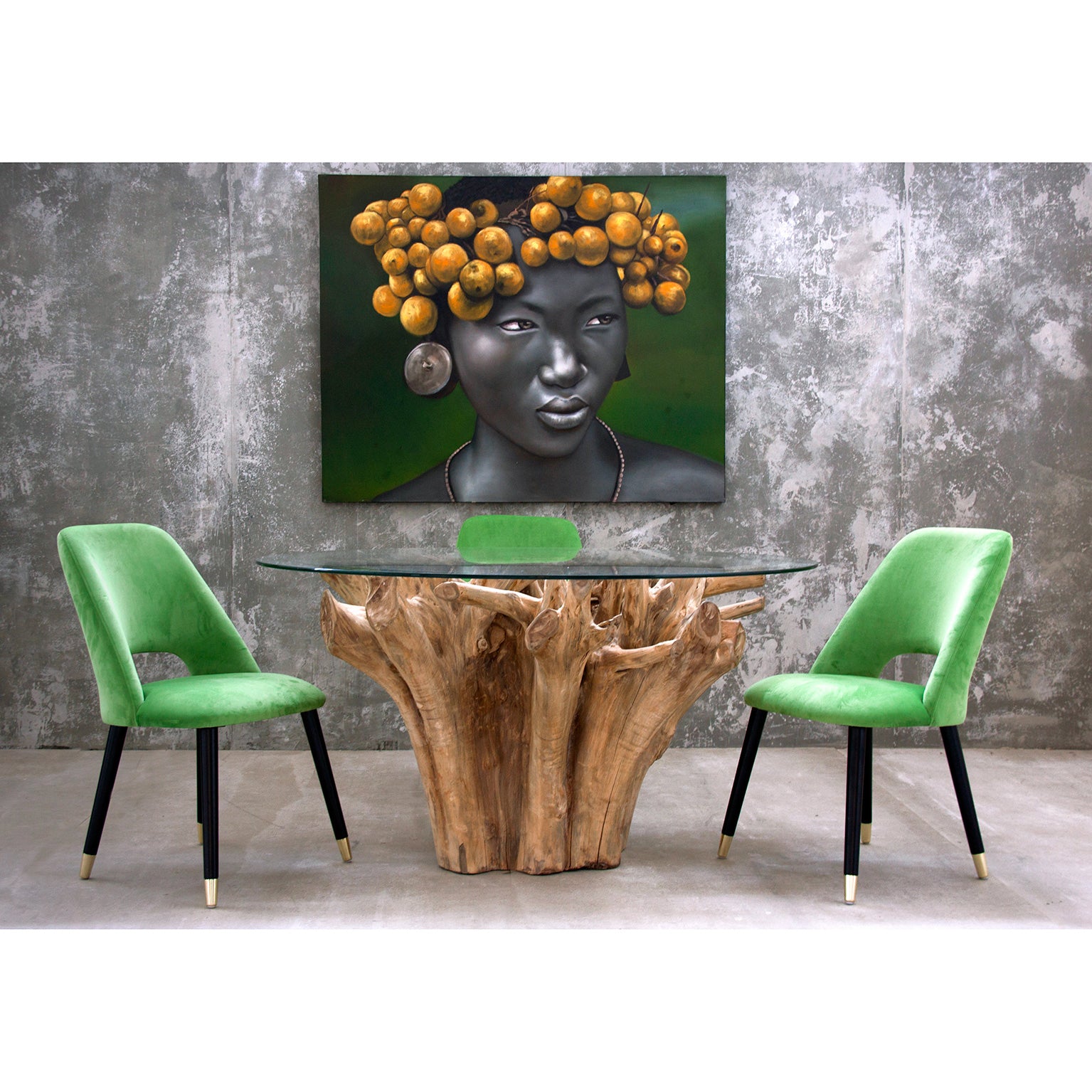 Warri Ethnic Dining Table - Teak Root & Glass Brown