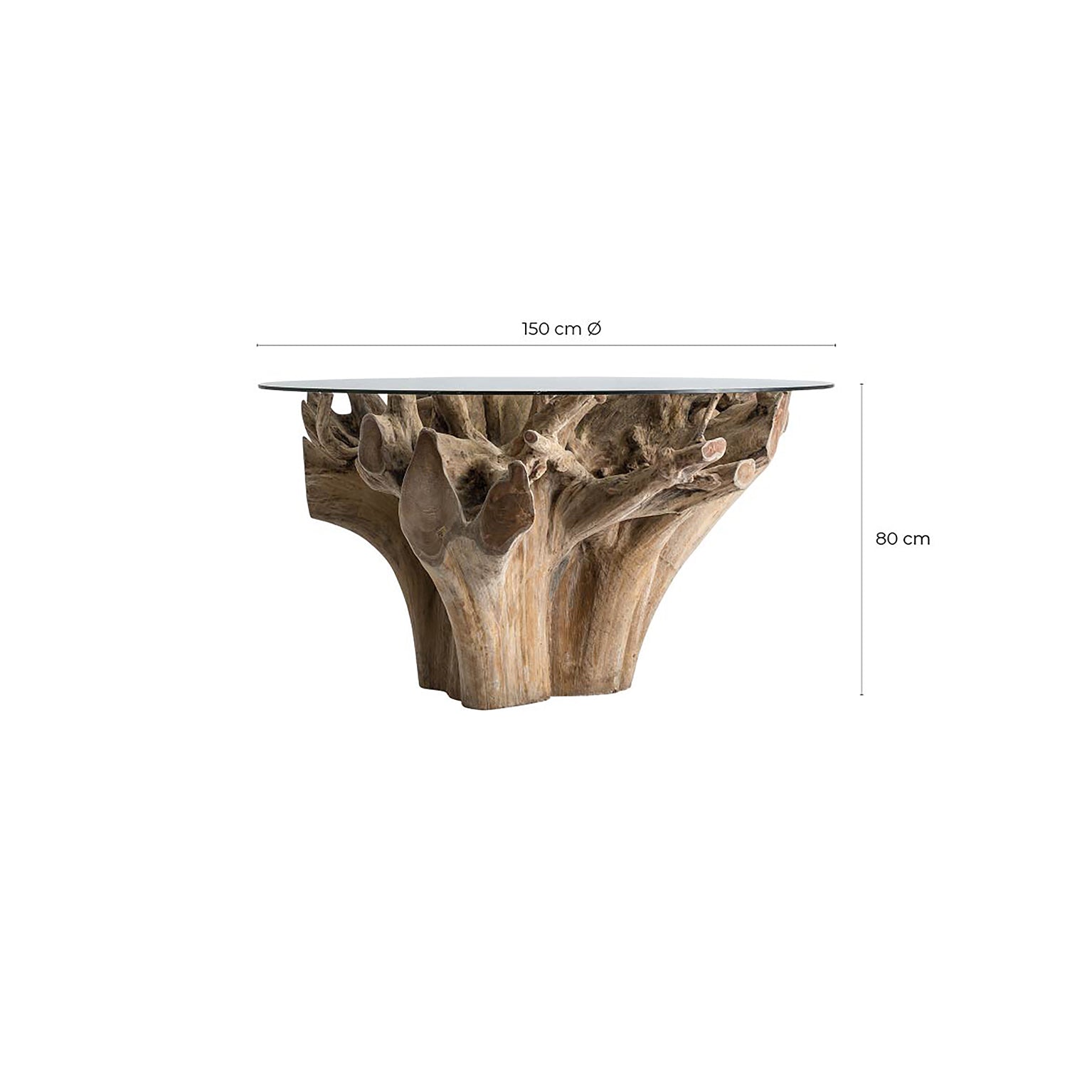 Warri Ethnic Dining Table - Teak Root & Glass Brown