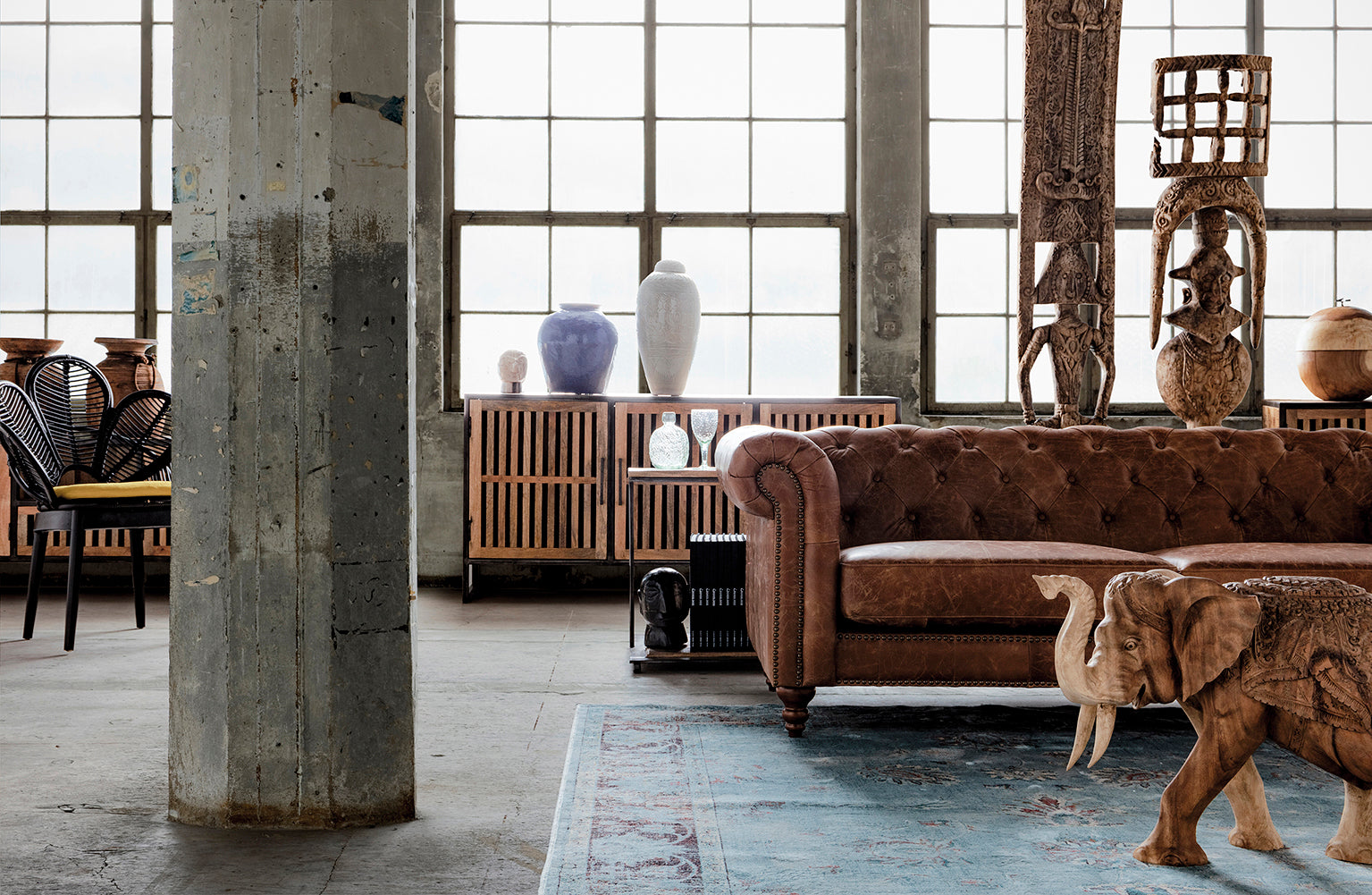 Ethnic Elephant Decorative Figure - Handcrafted Tropical Wood Sculpture