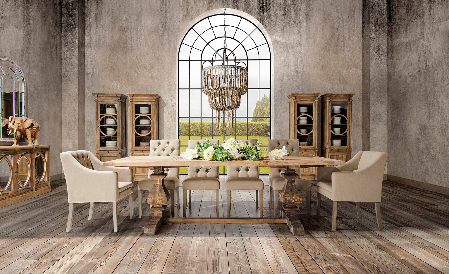 Ethnic Elephant Decorative Figure - Handcrafted Tropical Wood Sculpture