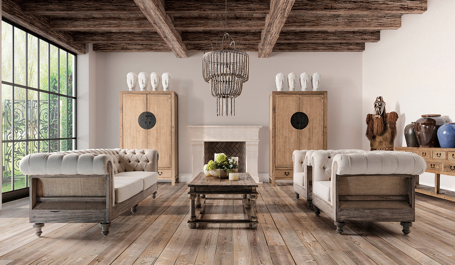 Gore Vintage Armchair – Tropical Wood & Beige Polyester