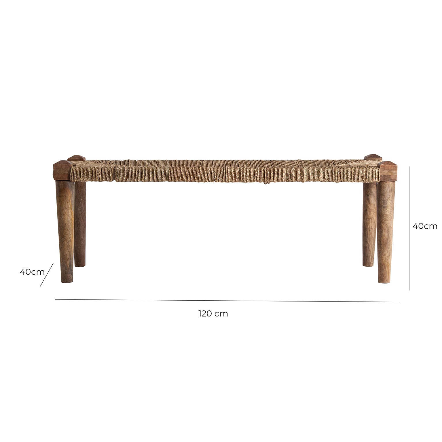 TASSAROLO Vintage Mango Wood Bench - Rectangular Design with Natural Fiber