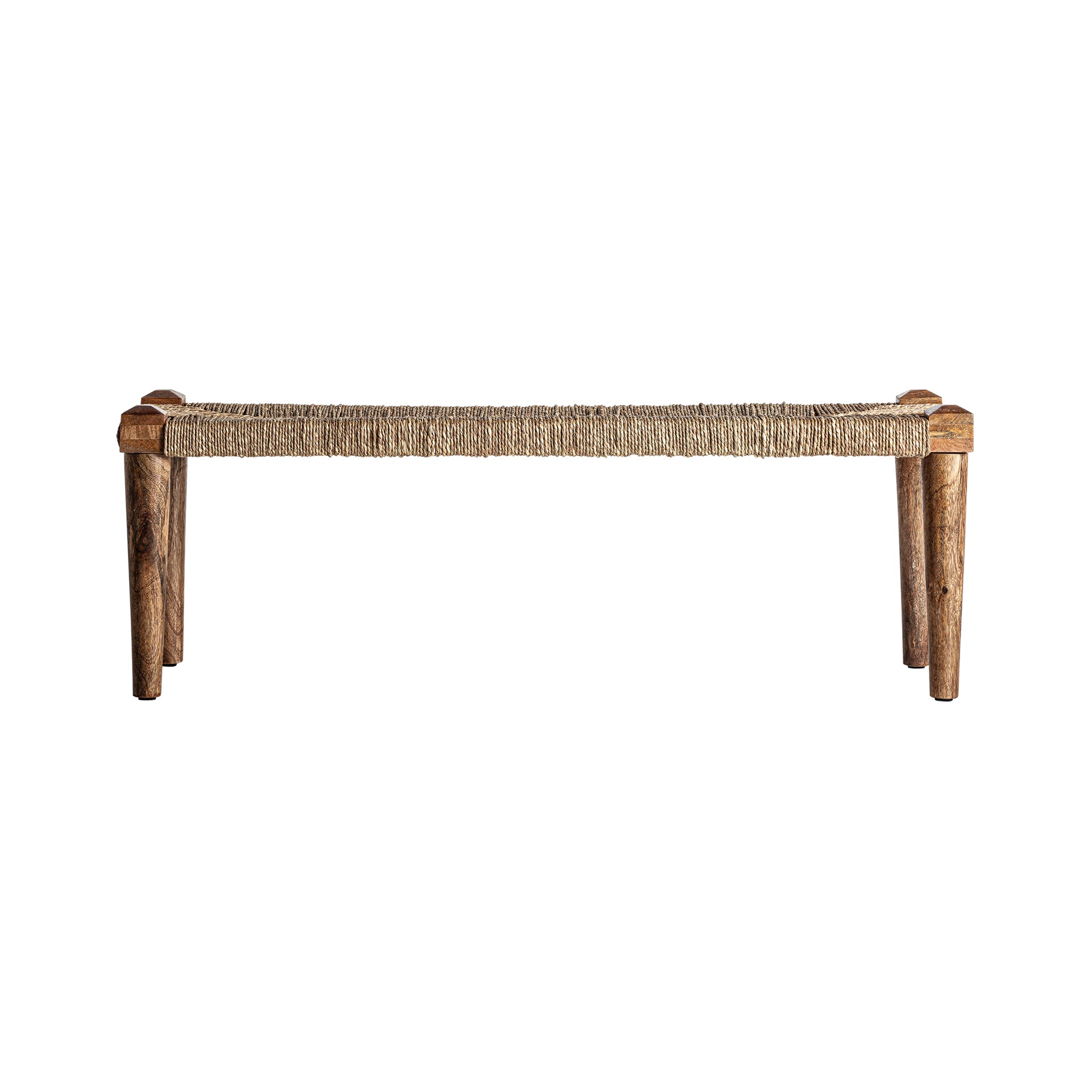 TASSAROLO Vintage Mango Wood Bench - Rectangular Design with Natural Fiber
