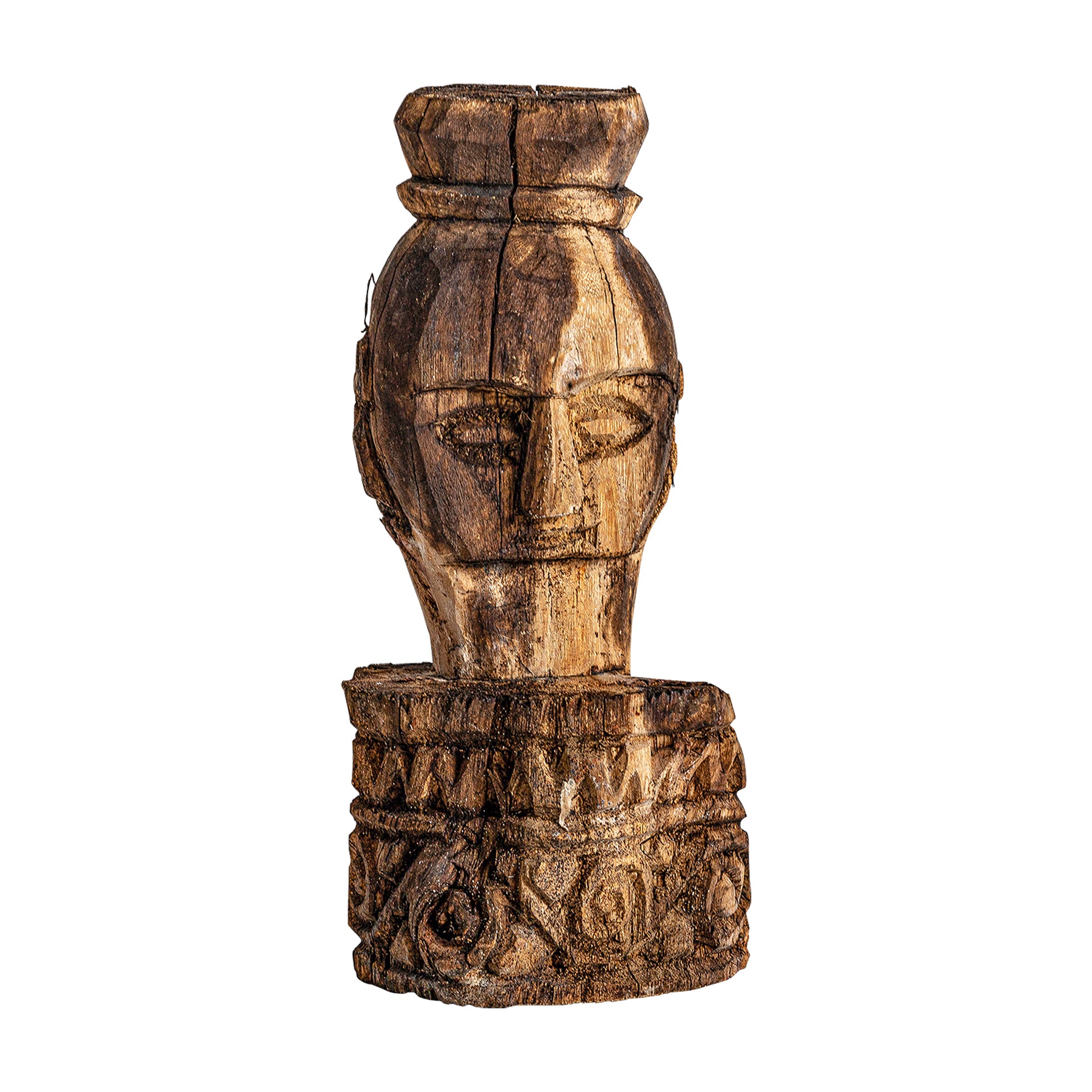 Ethnic Teak Wood Decorative Figure - Distressed Brown Finish