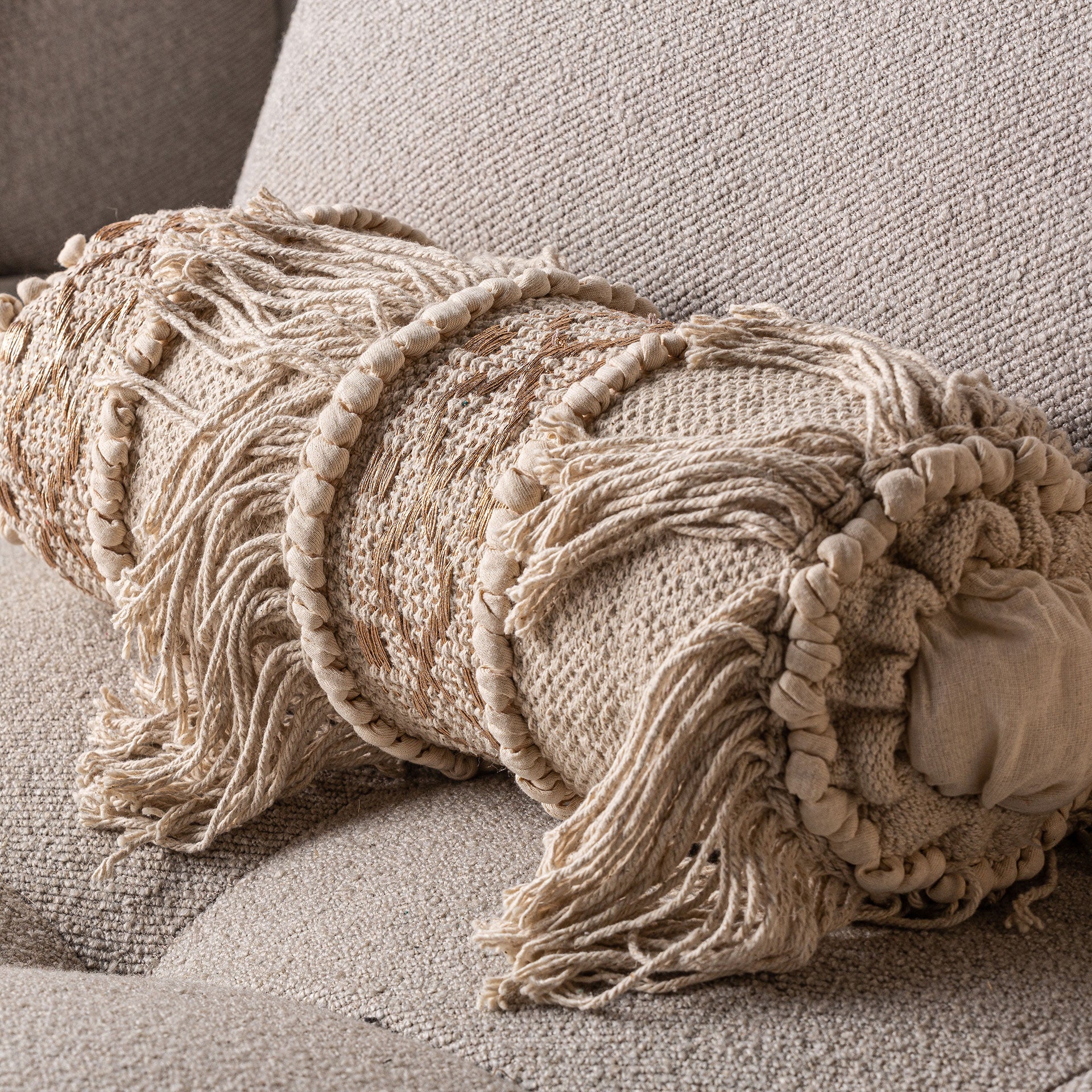 Whil Embroidered Cotton Cushion - Vintage Cream