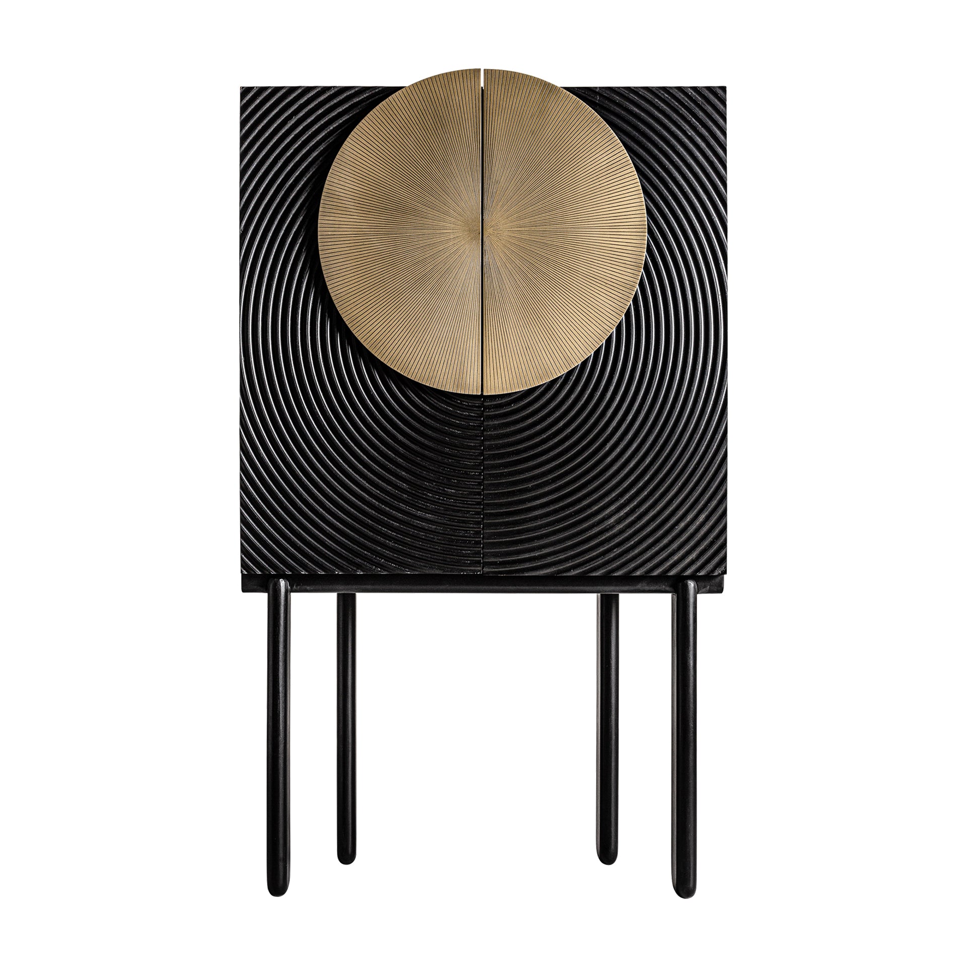 Dobeln Art Deco Wardrobe - Black Mango Wood with Gold Accents