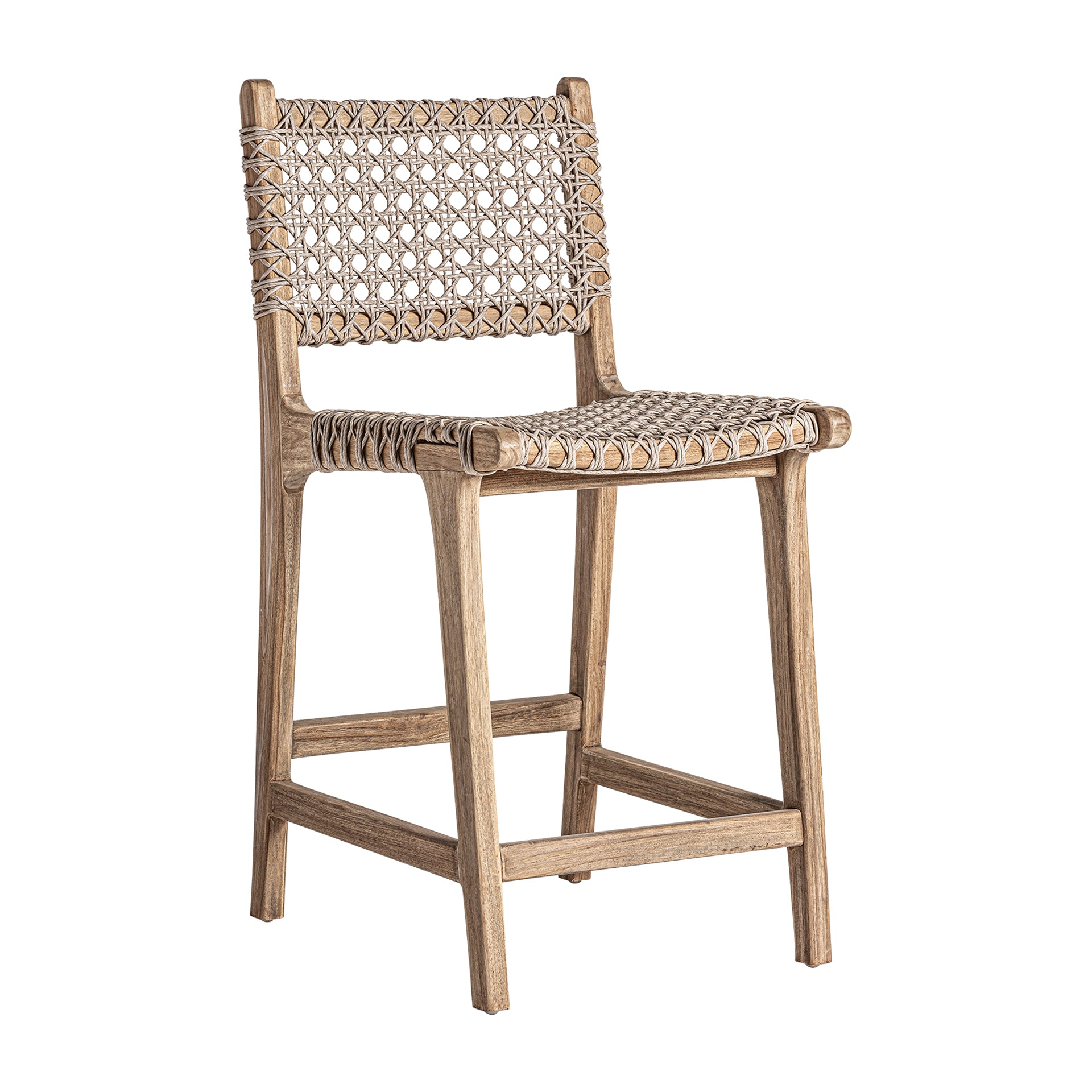 BEARDON Teak Wood High Stool - Colonial Style Bar Stool with Rope Seat