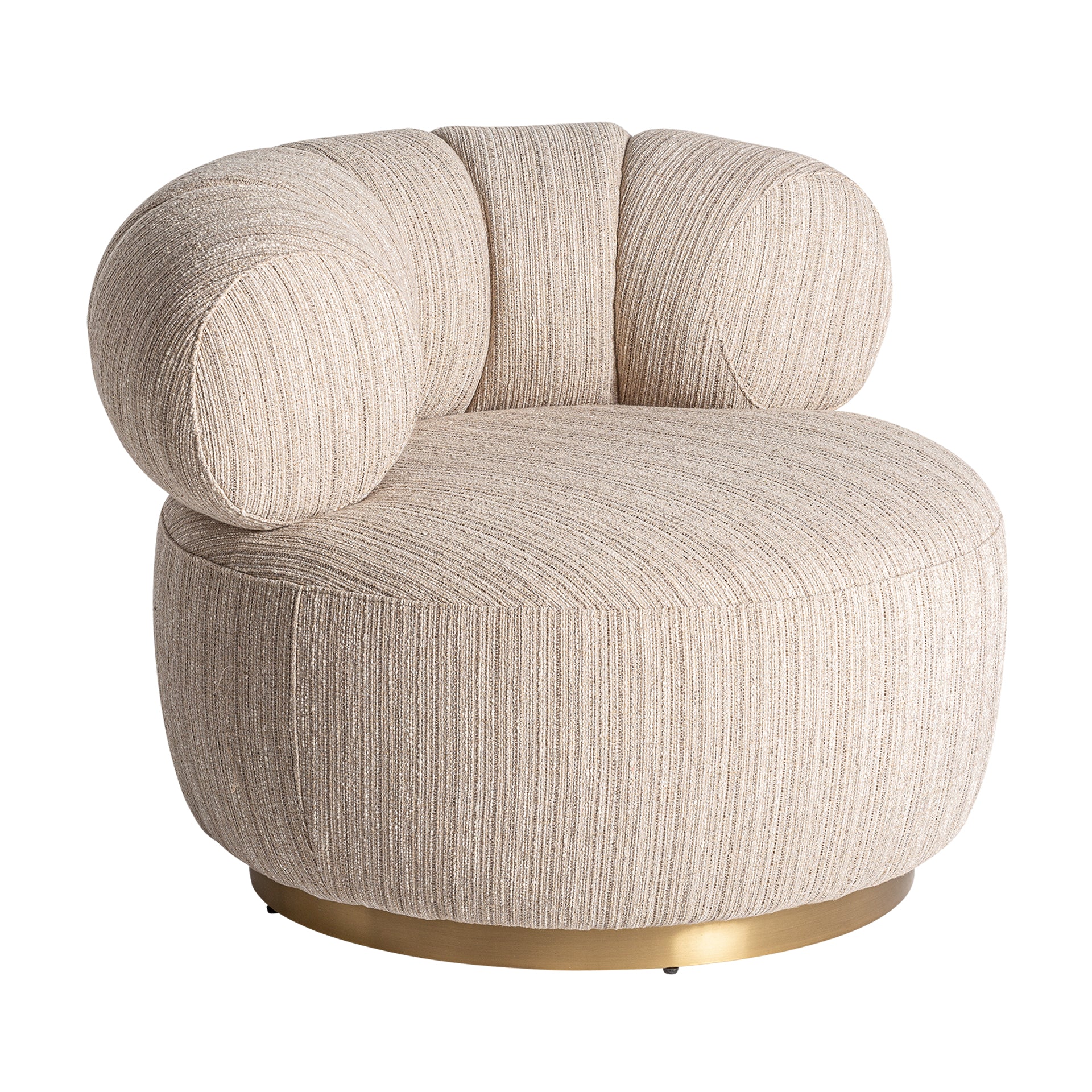 Hofsos Art Deco Armchair - Pine Wood Gold Steel & Beige Polyester