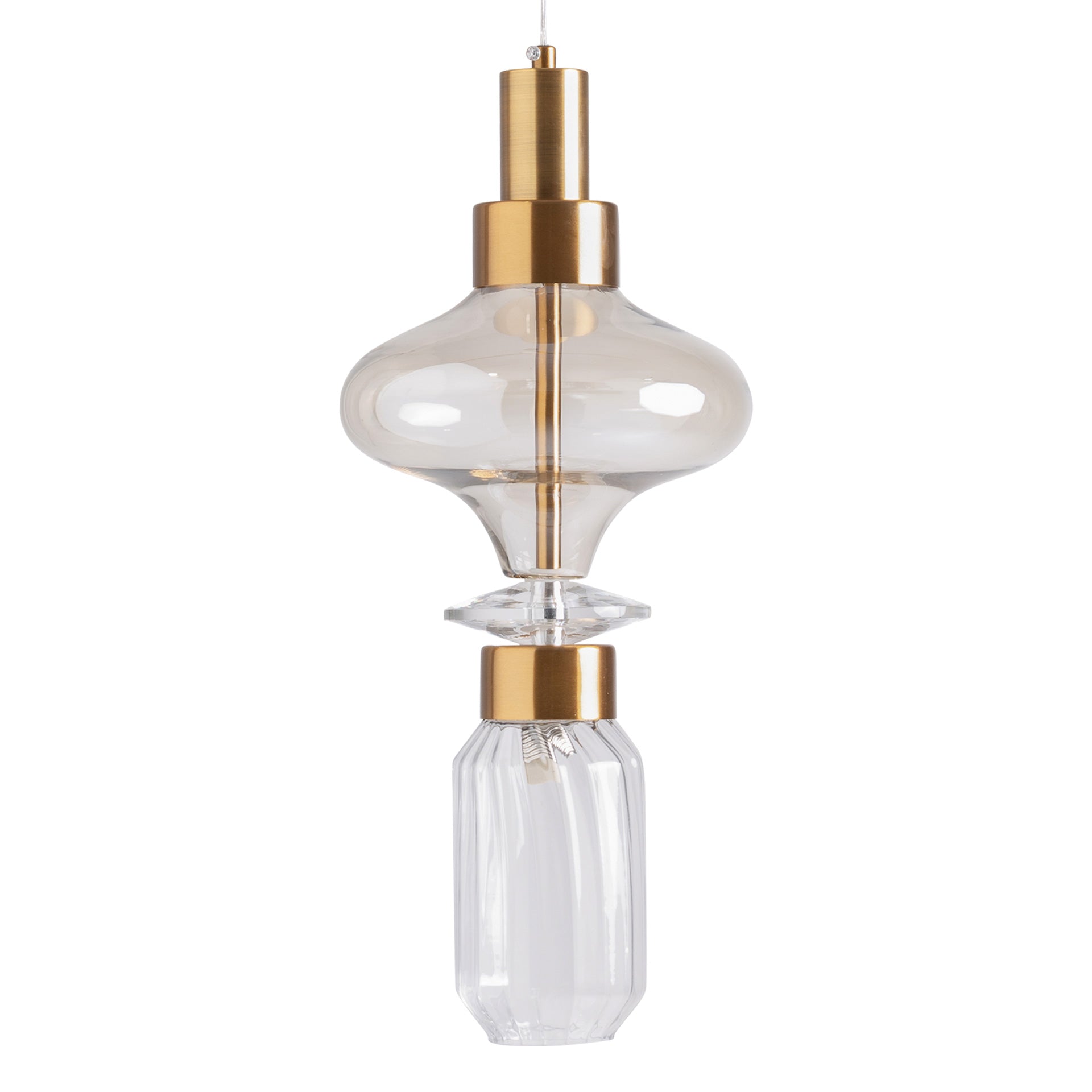 Kristall-Deckenleuchte mit Rauchglas und Kupferstahl