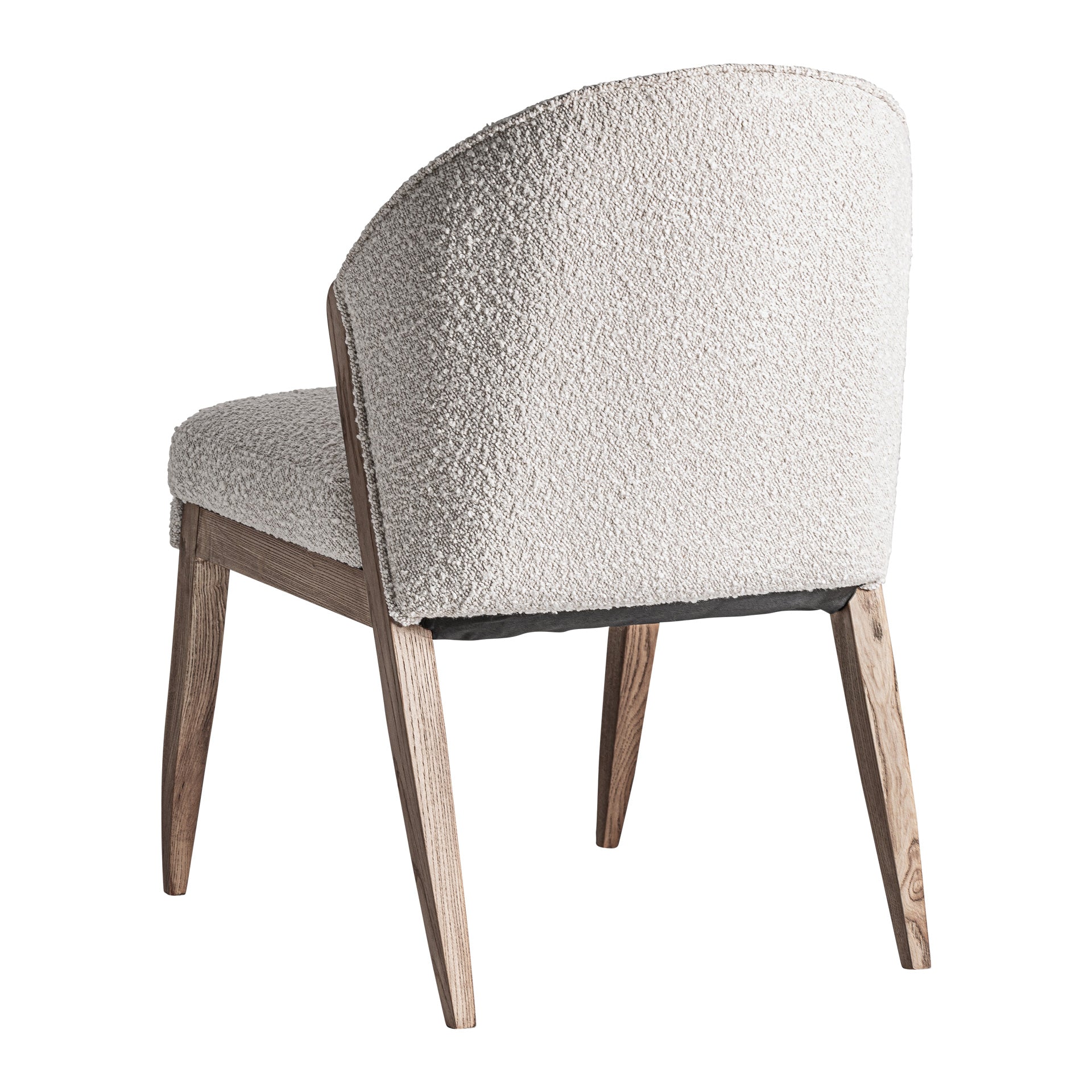 Gueret Zeitgenössischer Bouclé-Stuhl – braunes Kiefernholz und cremefarbene Baumwolle