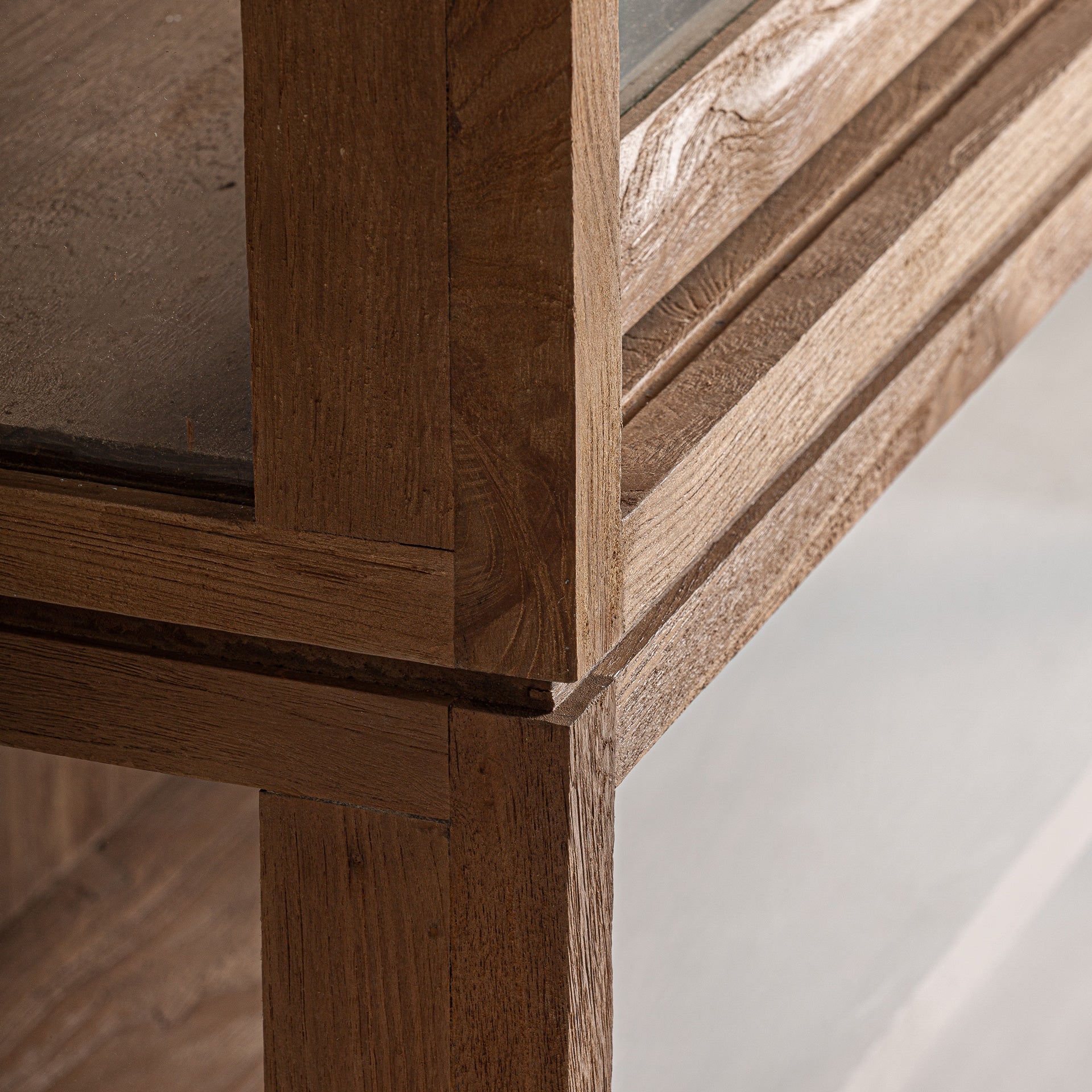 Teak Wood Glass Cabinet - Colonial Brown Display Storage