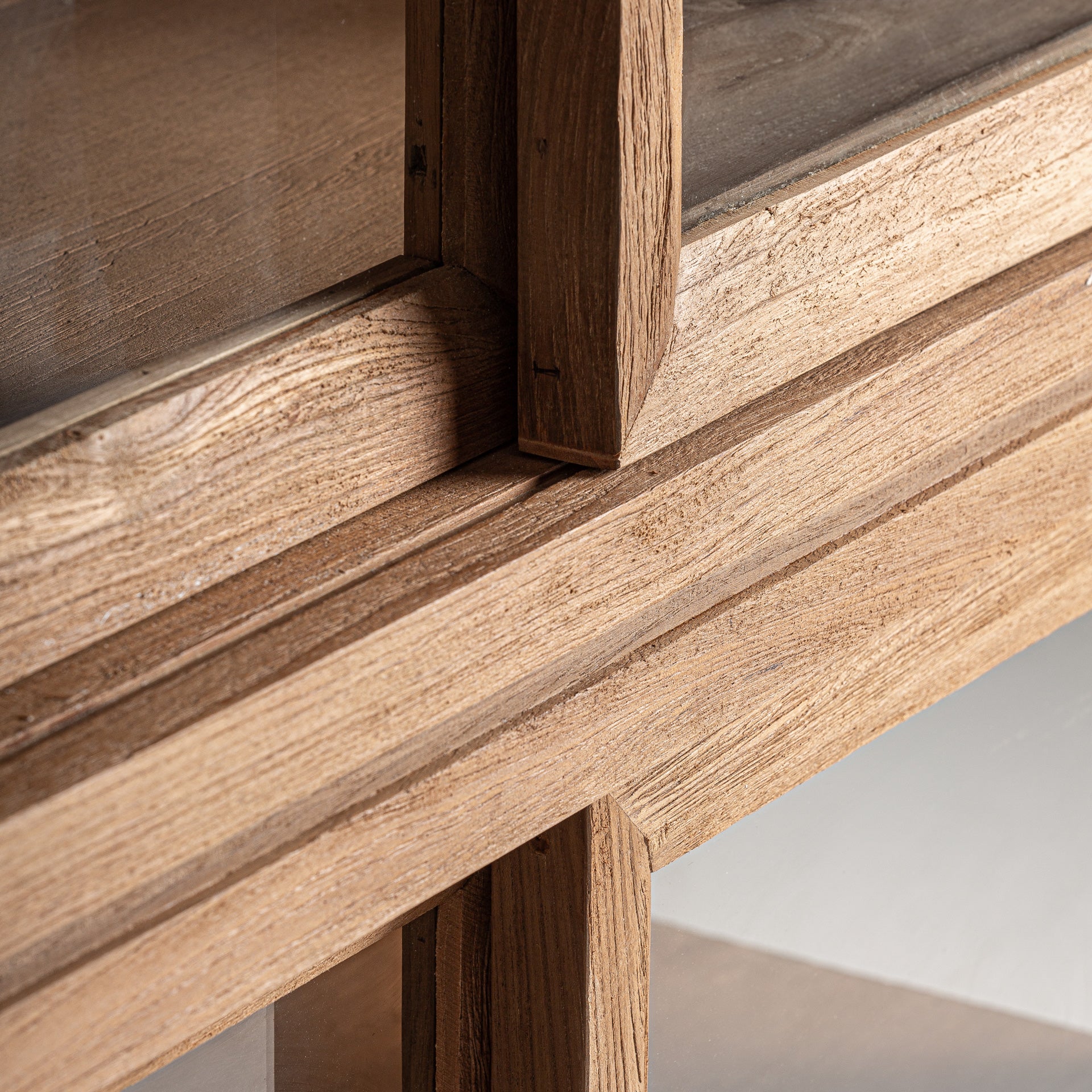 Teak Wood Glass Cabinet - Colonial Brown Display Storage