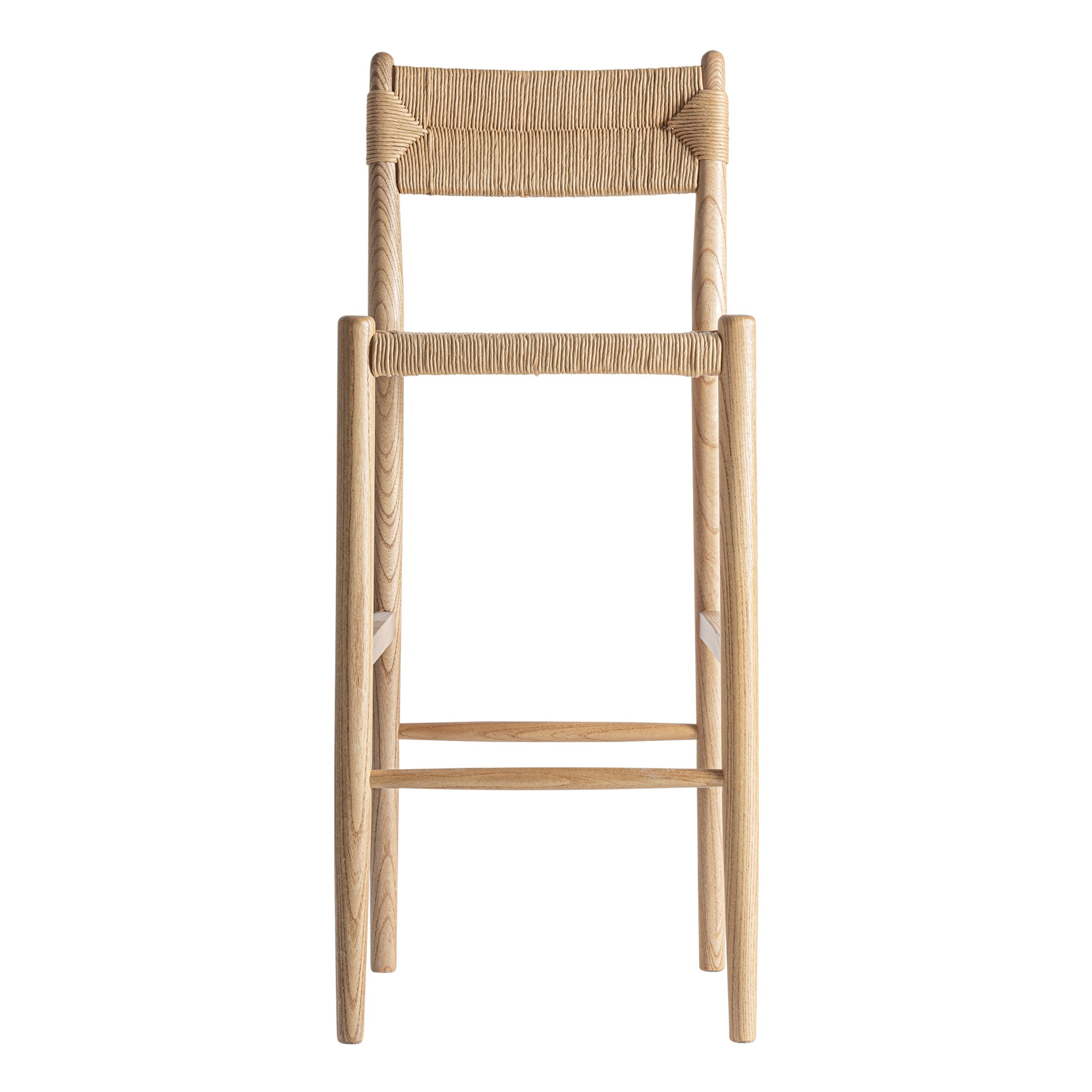 Alm Stool in Light Brown Elm & Natural Fibre