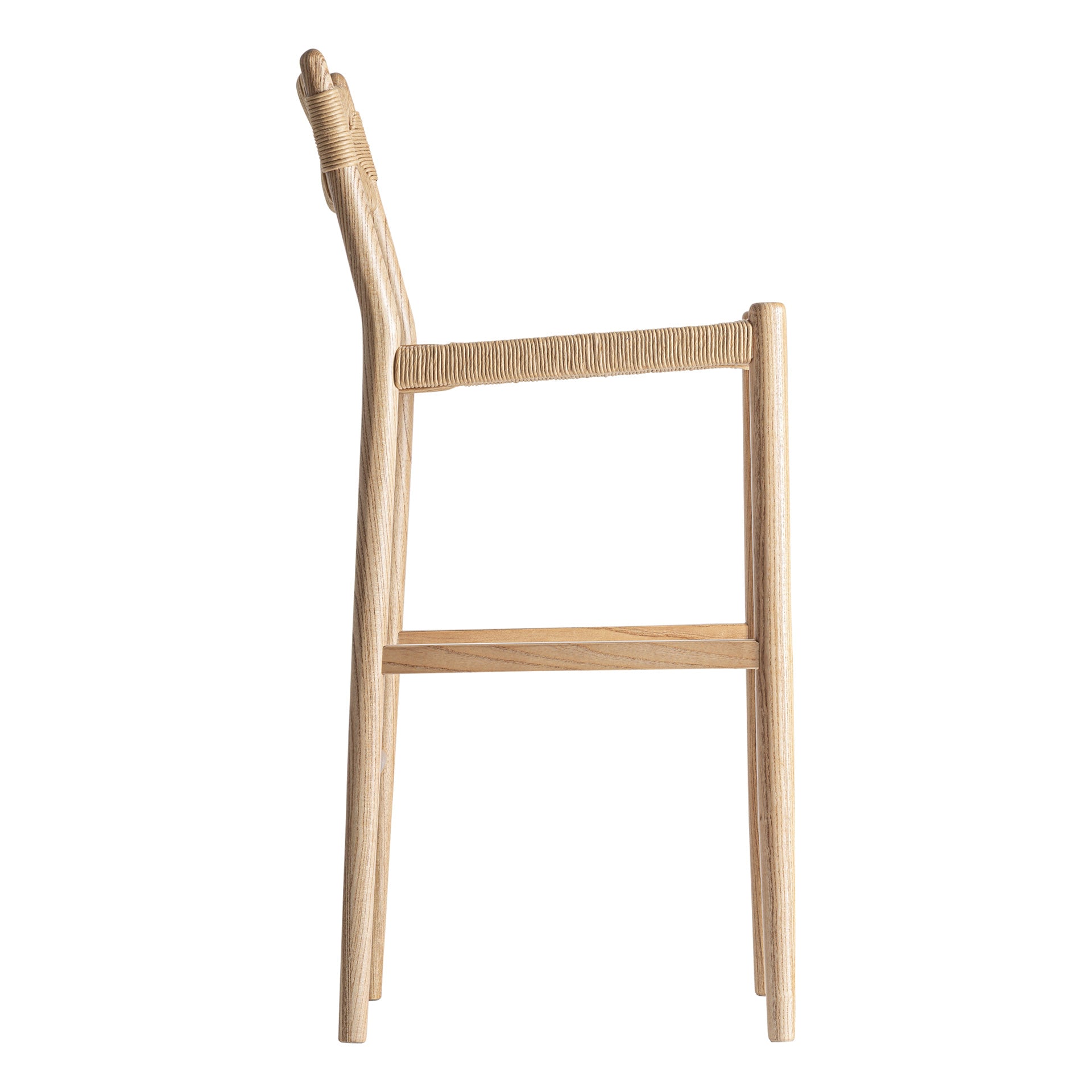Alm Stool in Light Brown Elm & Natural Fibre