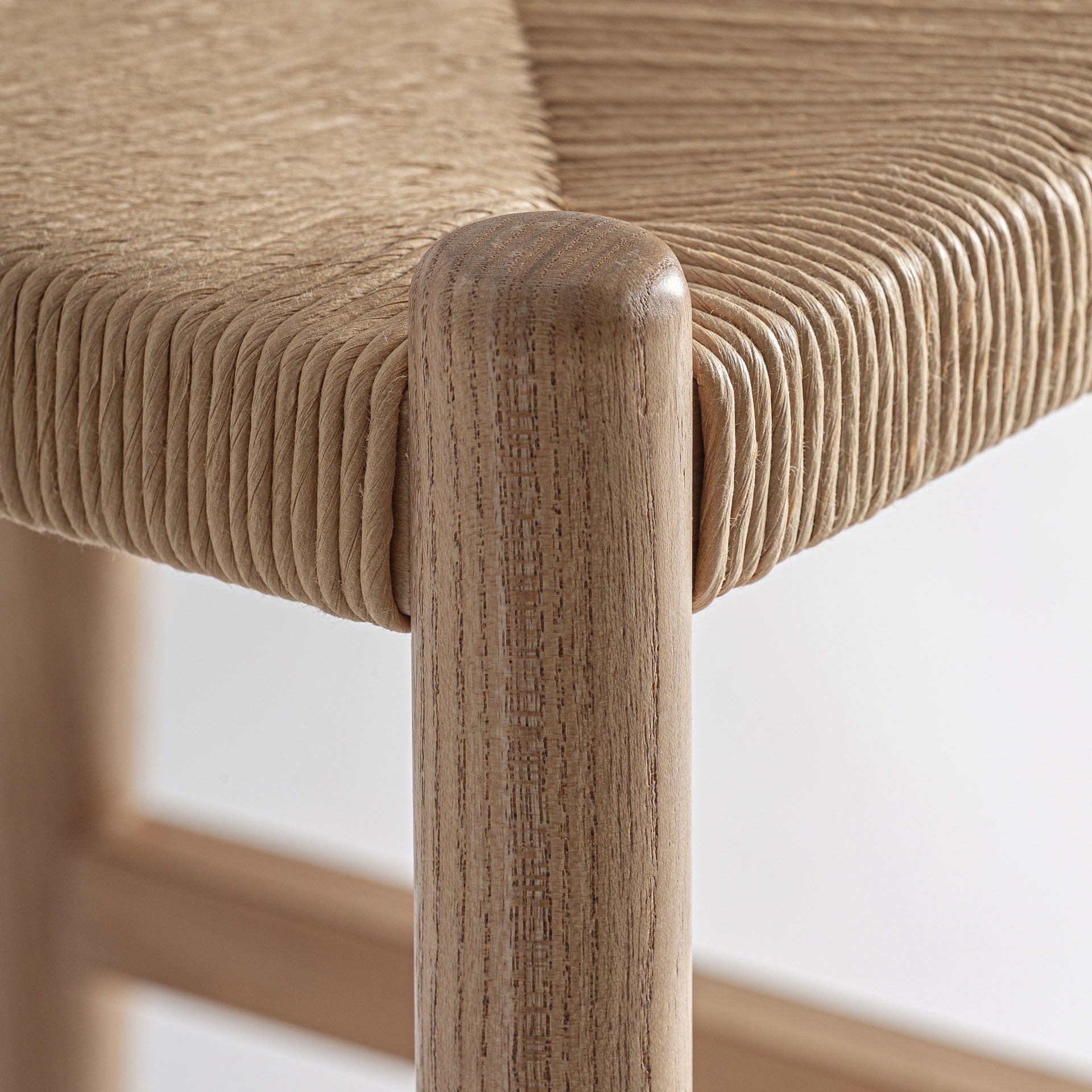 Alm Stool in Light Brown Elm & Natural Fibre