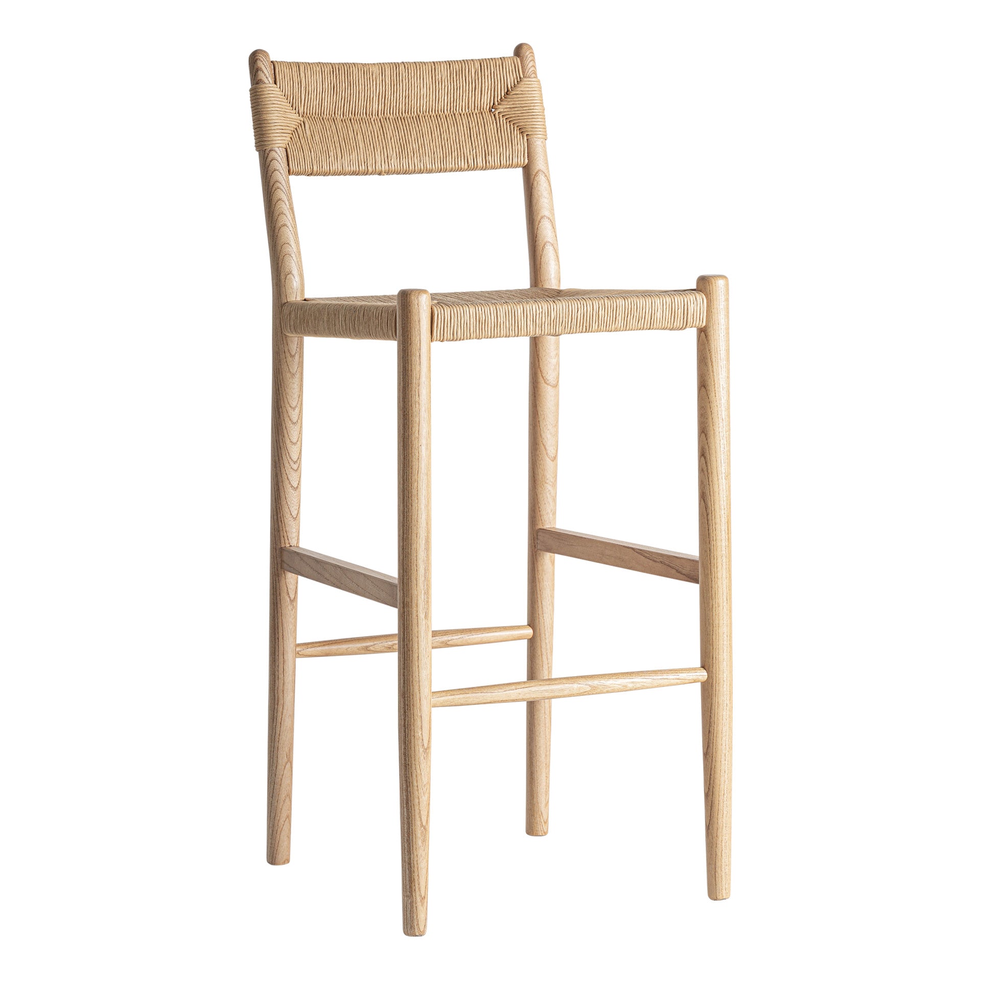 Alm Stool in Light Brown Elm & Natural Fibre