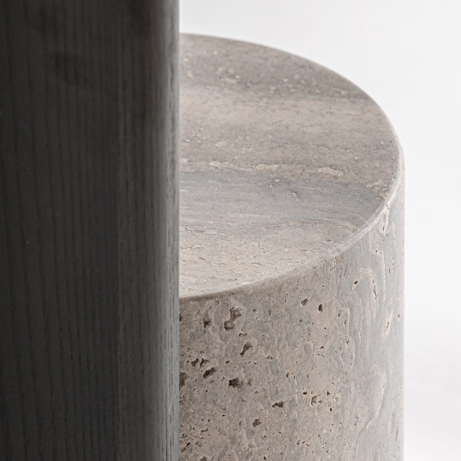 RIGNAC TRAVERTINE & ASH WOOD SIDE TABLE – GREY & BROWN