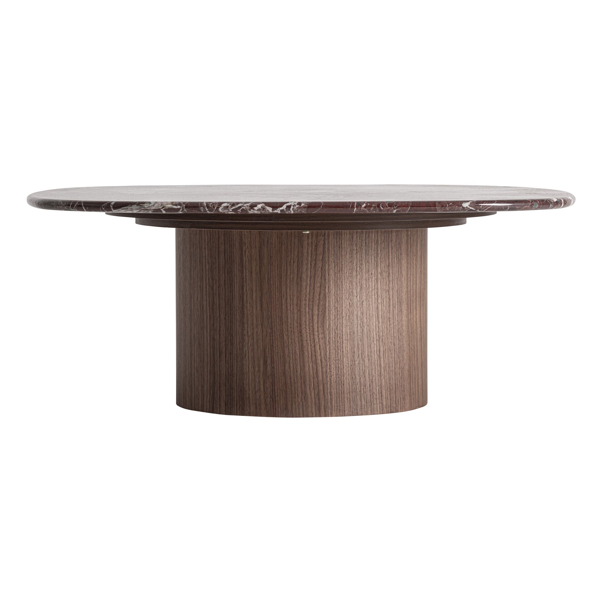Contemporary Coffee Table in Dark Red Marble & Walnut Veneer