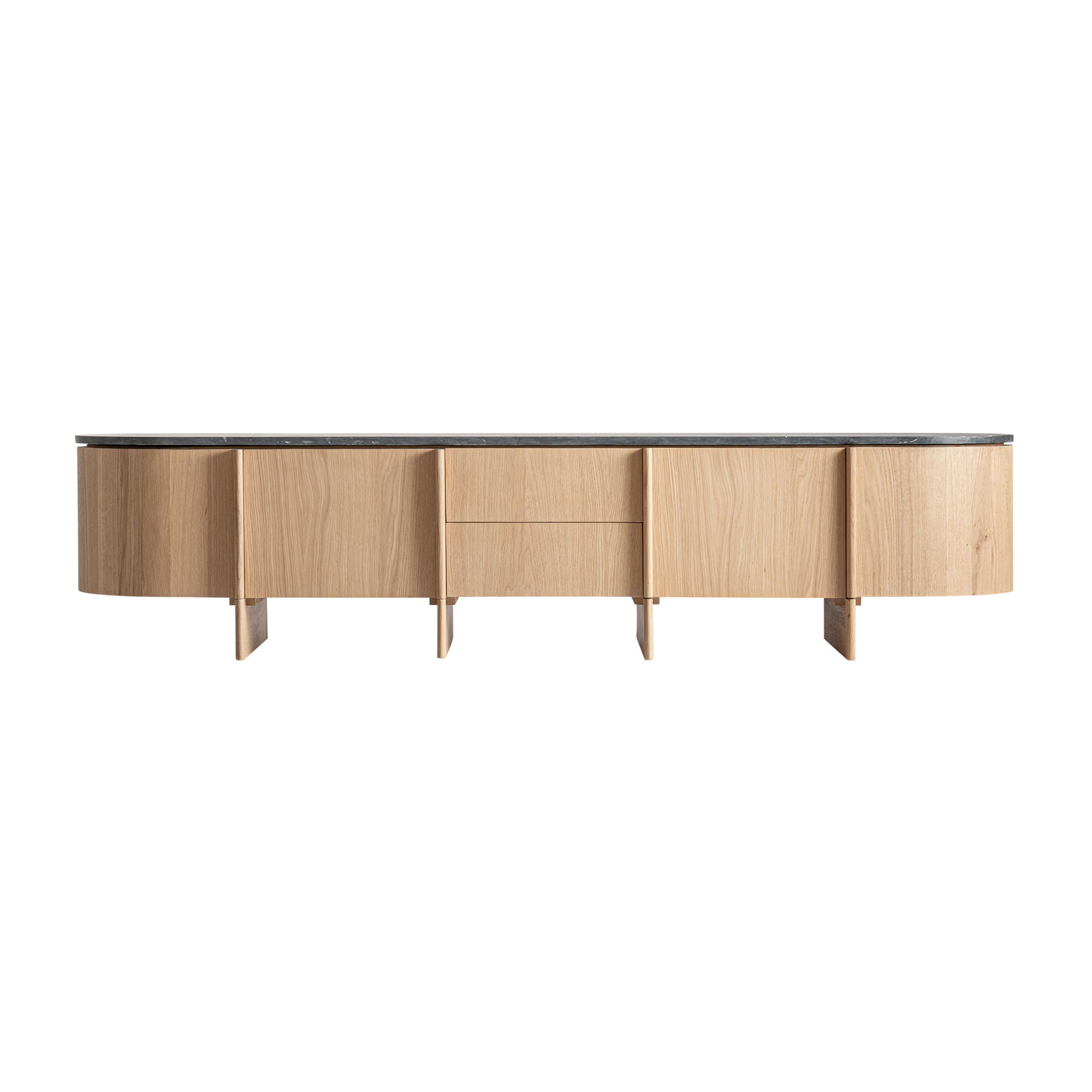 Light Brown Oak Sideboard with Black Marble – 240 cm