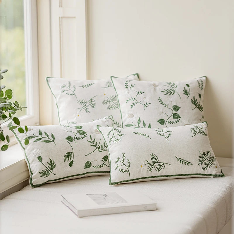 Wildflower Embroidered Linen Cushion Cover