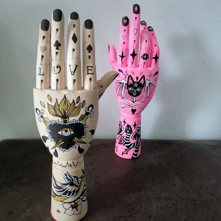 Tattoo Wooden Hand Ornaments - Kanagawa Surf Painting