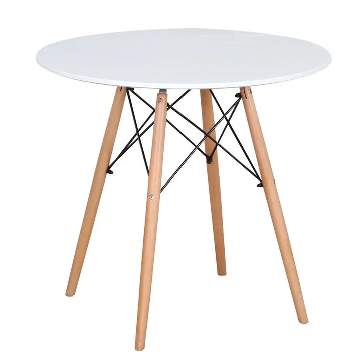 SkandiShop Round Dining Table with Wood Legs