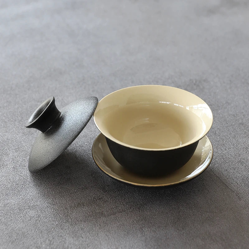 SkandiJapan black ceramic gaiwan teaup Kung fu tea sets 130ml