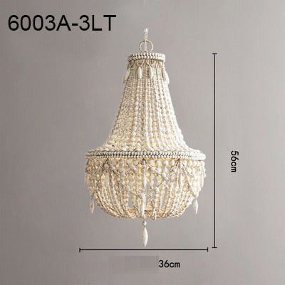 SkandiShop French Country white wood Bead Chandelier