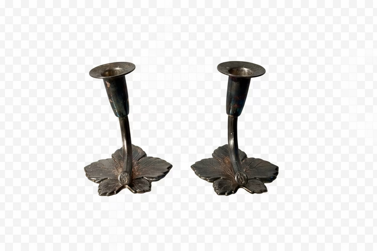 Vintage Finnish Candle Holders, Set of 2 – Alpacca Silver, 10,2 cm