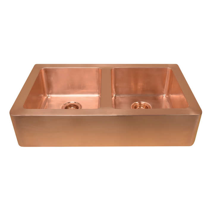 Double Copper Sink – 91.5 cm Semi-Inset Brushed Copper Kitchen Sink