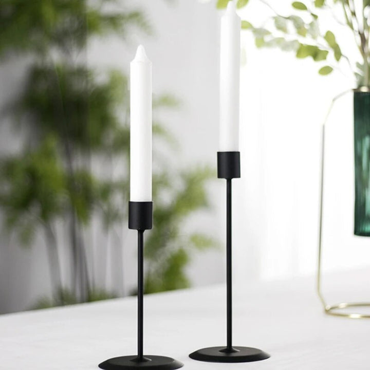 SkandiShop 2 pcs Metal Modern Black Candle Holders