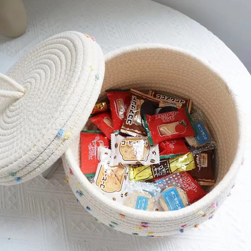 SkandiShop Förvaringskorg i bomullsrep med lock