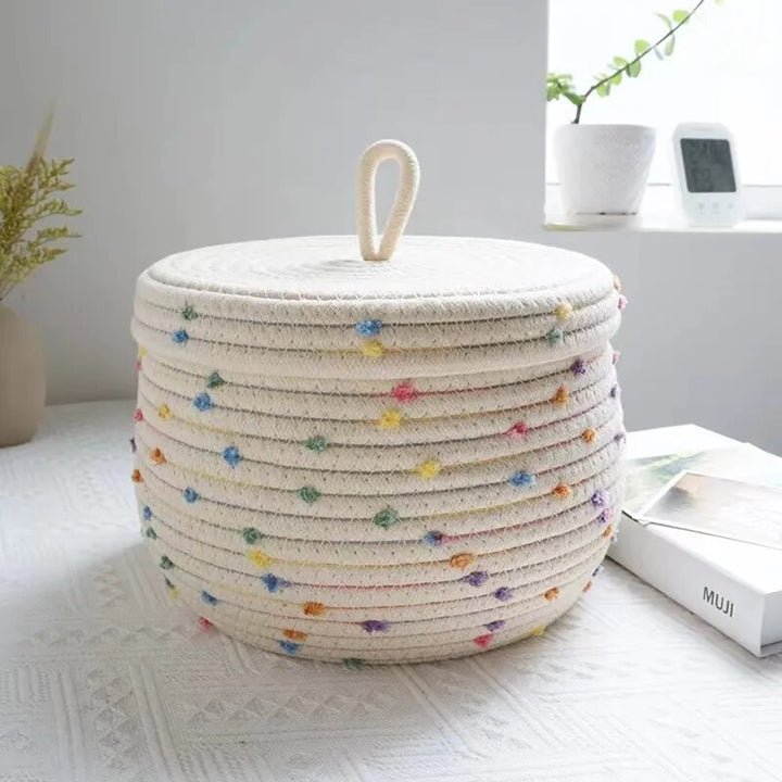 SkandiShop Cotton rope storage basket with lid