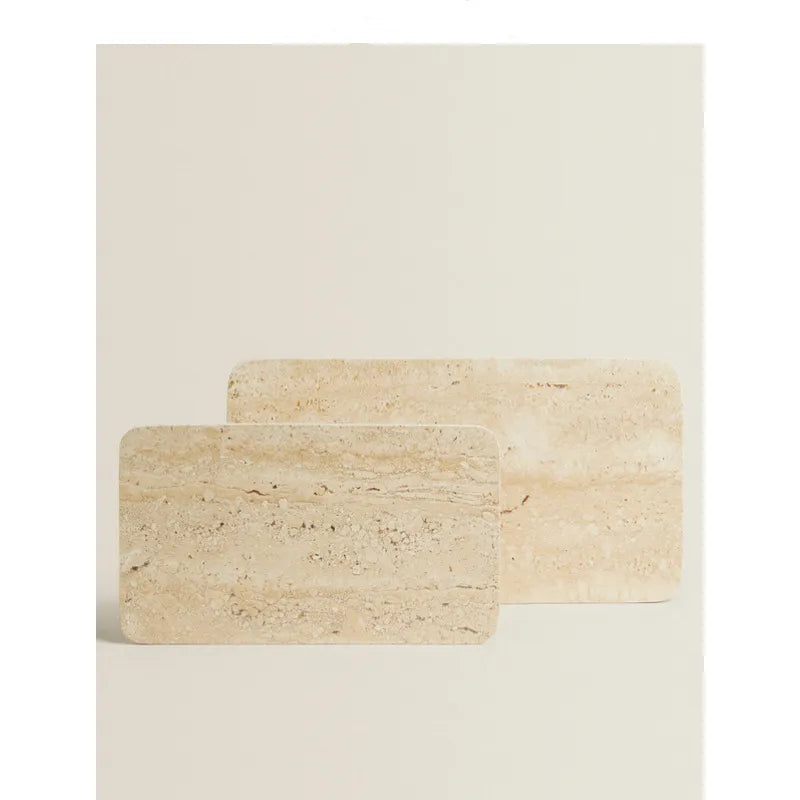 SkandiShop 30x20x1CM Vintage Beige Travertine Natural Marble Stone Tray Rectangle Household Storage Flat Accessories