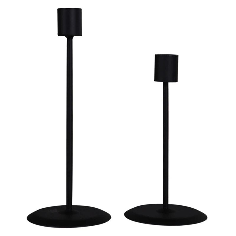 SkandiShop 2 pcs Metal Modern Black Candle Holders