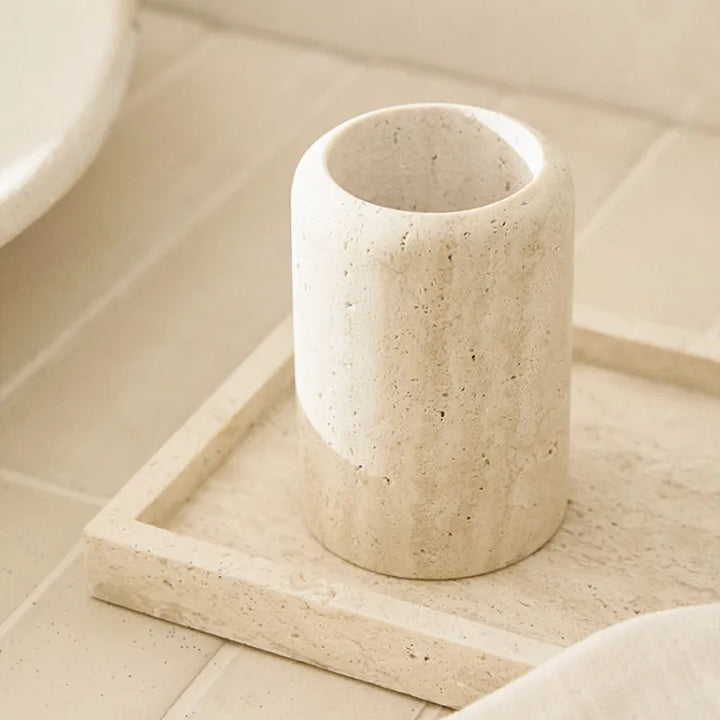 SkandiShiop 7.5 Dx 12CM H Natural Beige Marble Stone Toothbrush Holder