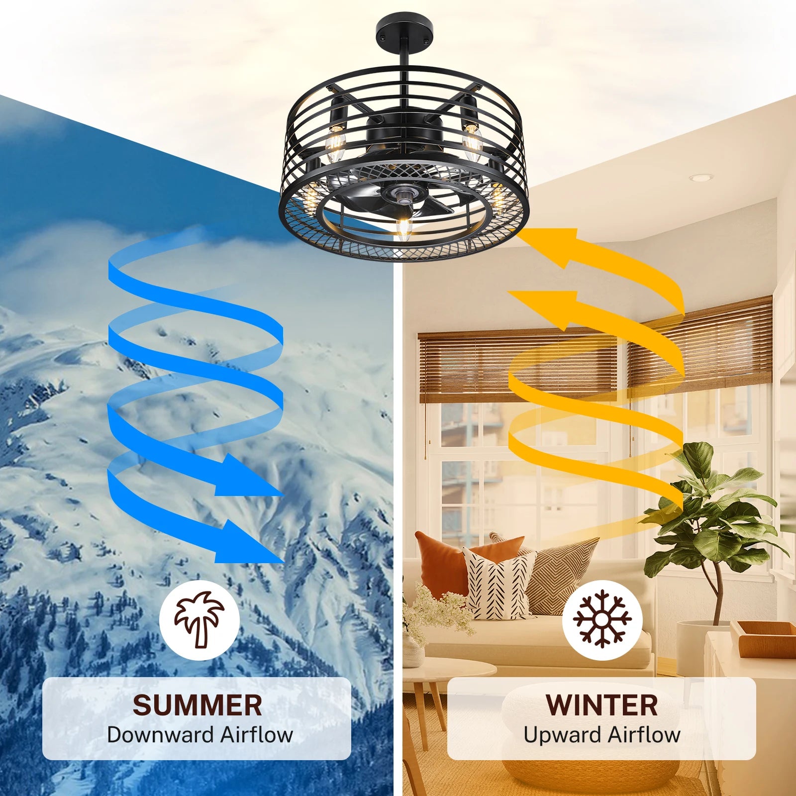 Nooknova Black 18 Inch Caged Ceiling Fan with Lights and Remote