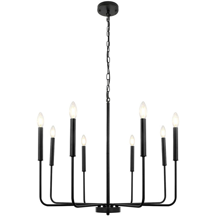 SkandiShop Modern Farmhouse Chandelier 8-Light Brass Gold and Black Candle Chandelie